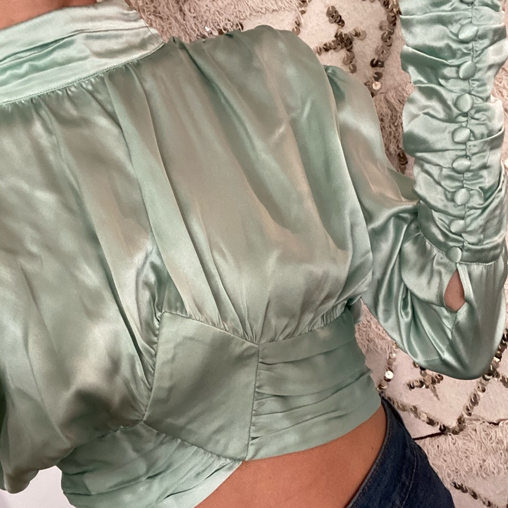 Sea foam green silk charmeuse vintage blouse